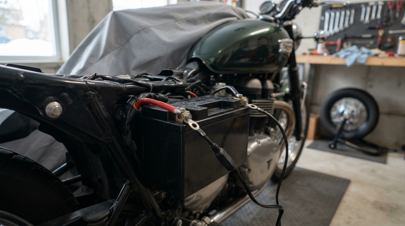 Battery maintainer used for motorcycle winter storage